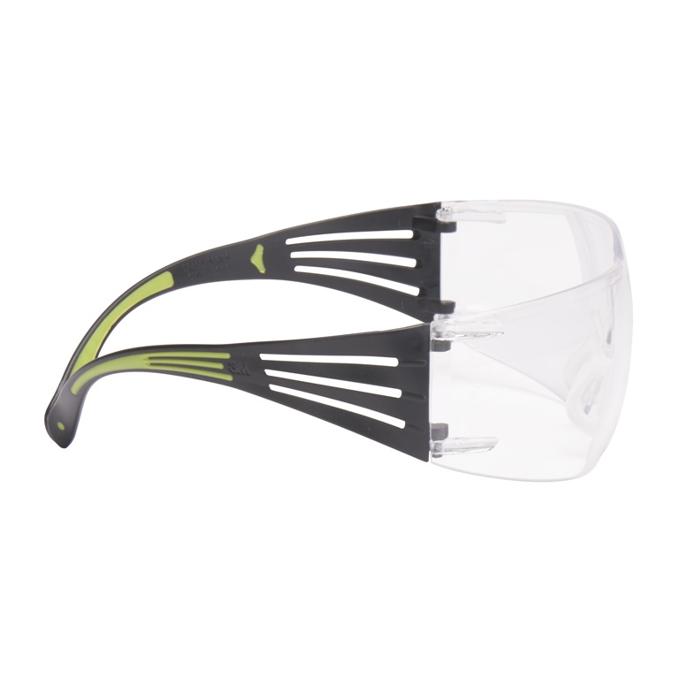 pics/3M/schutzbrille/3m-sf401afn-secure-fit-400-schutzbrille-klar-rahmen-schwarz-grün-seite.jpg